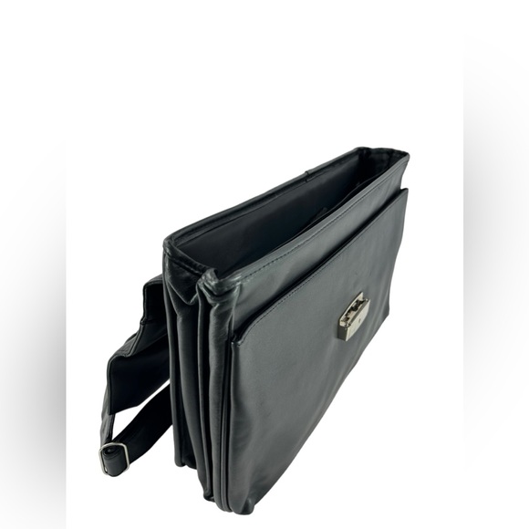 Vintage BOSCA double gusset black leather briefcase with shoulder strap - Picture 8 of 16